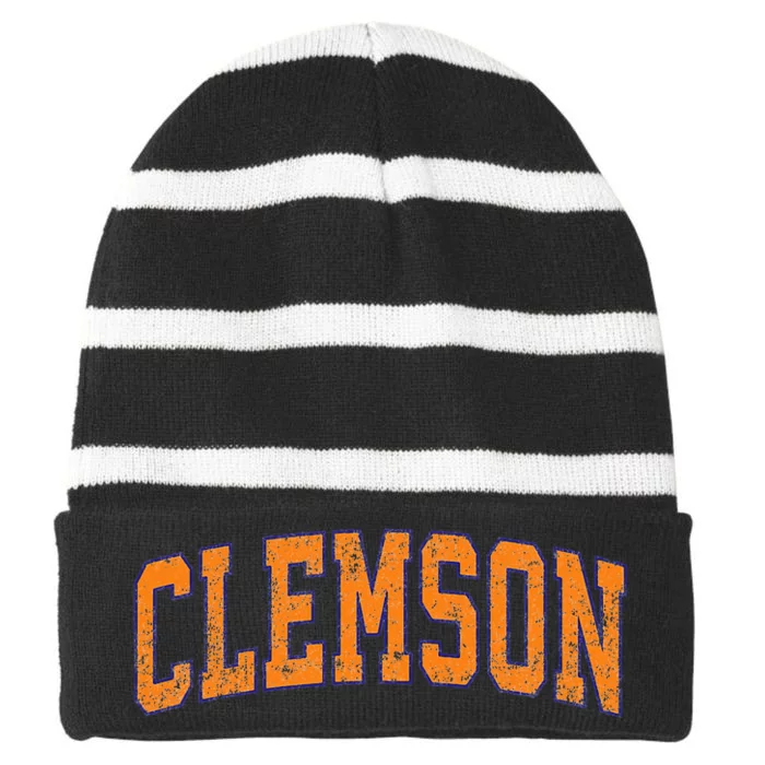 Clemson South Carolina Sc Vintage Striped Beanie with Solid Band