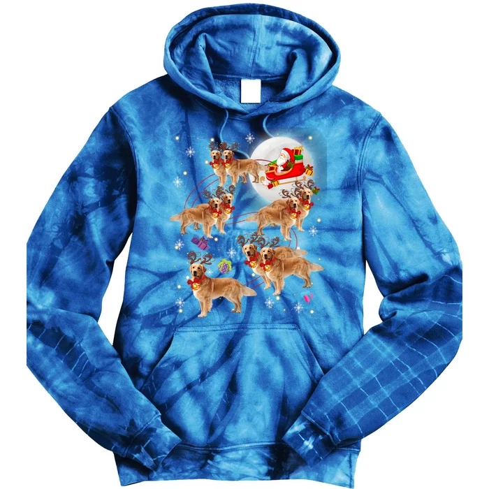 Christmas Santa Claus Riding Golden Retriever Xmas Pajamas Gift Tie Dye Hoodie