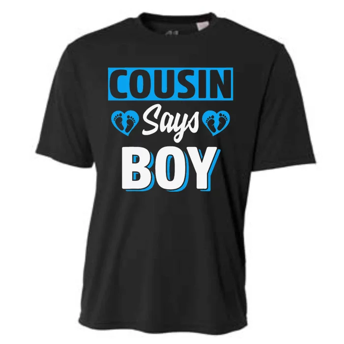 Cousin Says Cute Gender Reveal Team Blue Baby Party Cooling Performance Crew T-Shirt