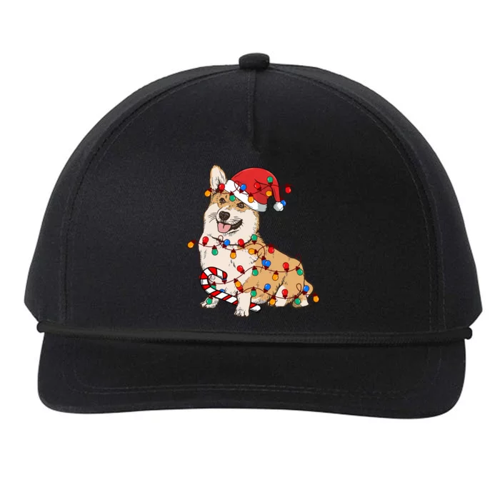 Corgi Santa Christmas Lights Xmas Dog Lover Merry Corgmas Snapback Five-Panel Rope Hat