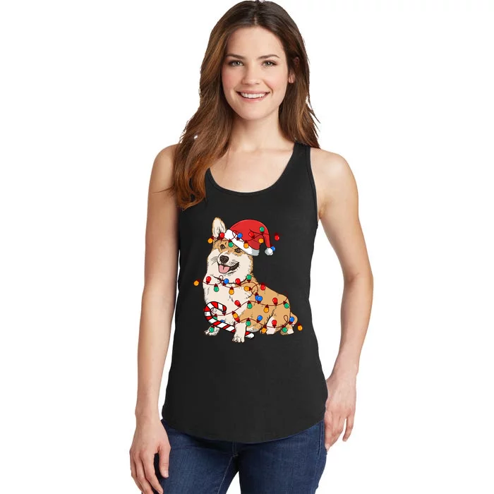 Corgi Santa Christmas Lights Xmas Dog Lover Merry Corgmas Ladies Essential Tank