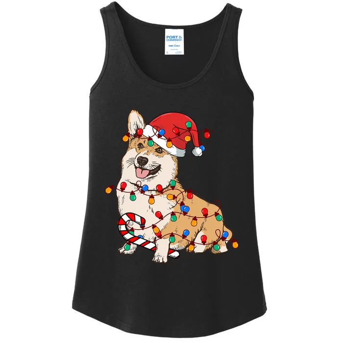 Corgi Santa Christmas Lights Xmas Dog Lover Merry Corgmas Ladies Essential Tank