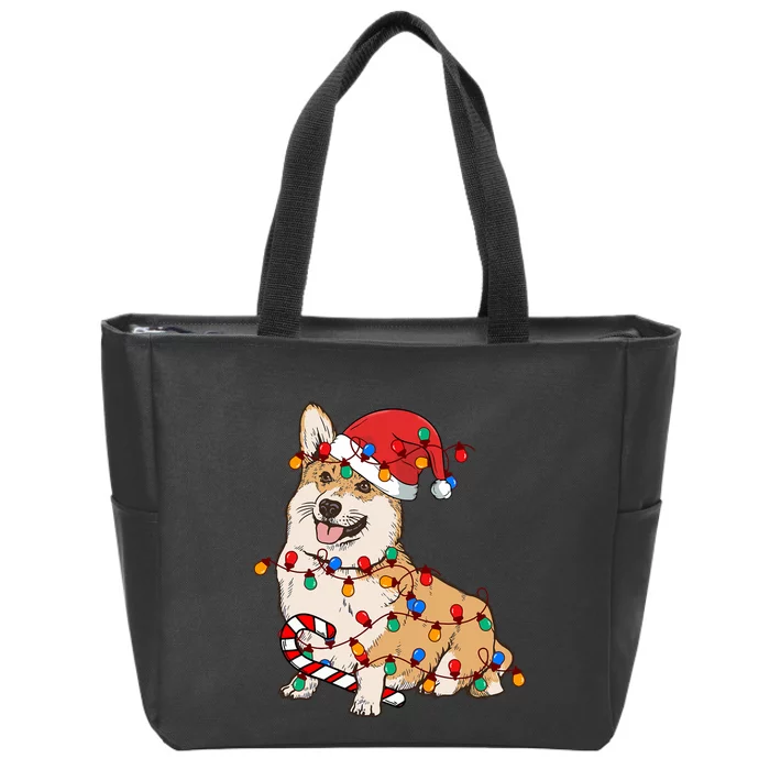 Corgi Santa Christmas Lights Xmas Dog Lover Merry Corgmas Zip Tote Bag