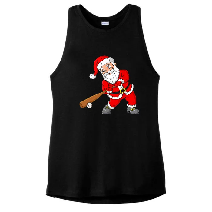 Christmas Santa Claus With Baseball Bat Boys Teens Xmas Ladies Tri-Blend Wicking Tank