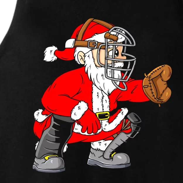 Christmas Santa Claus Baseball Catcher Ladies Tri-Blend Wicking Tank