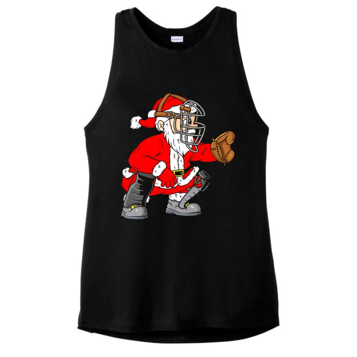 Christmas Santa Claus Baseball Catcher Ladies Tri-Blend Wicking Tank