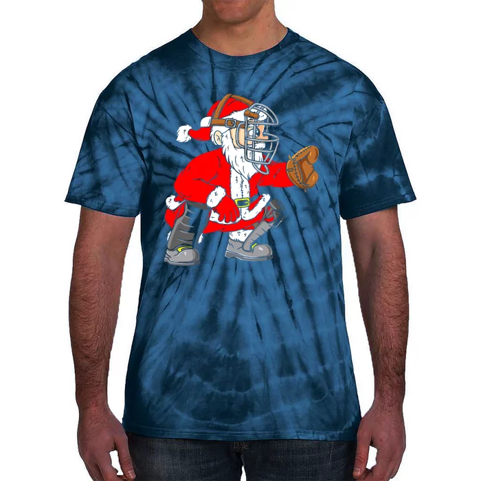 Christmas Santa Claus Baseball Catcher Tie-Dye T-Shirt