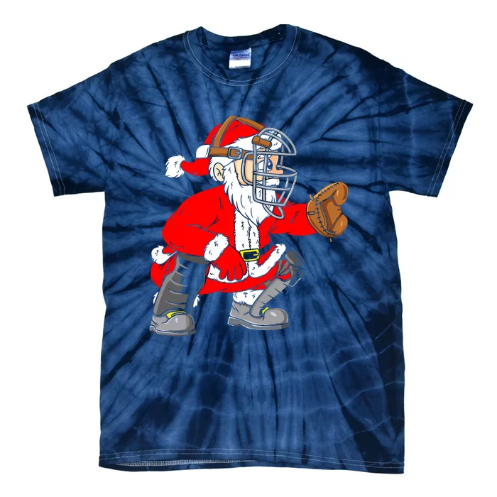 Christmas Santa Claus Baseball Catcher Tie-Dye T-Shirt