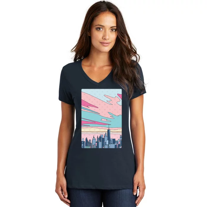 City Sunset Women's V-Neck T-Shirt