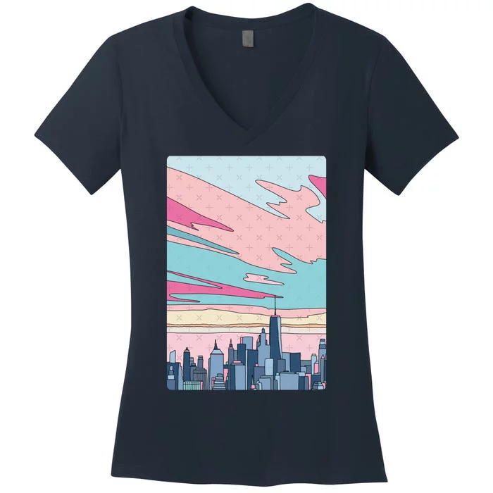 City Sunset Women's V-Neck T-Shirt