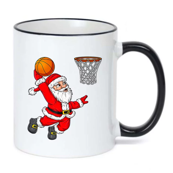 Christmas Santa Claus Dunking A Basketball Funny Xmas Black Color Changing Mug