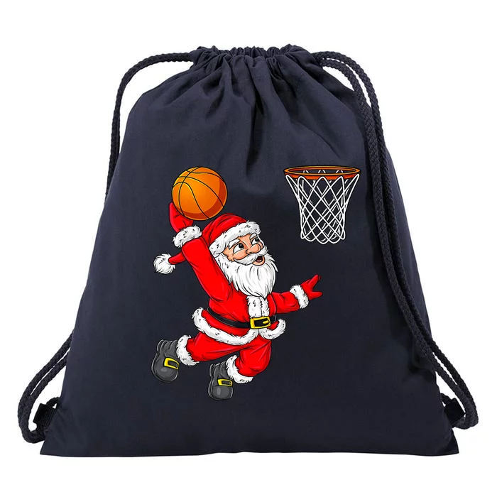 Christmas Santa Claus Dunking A Basketball Funny Xmas Drawstring Bag