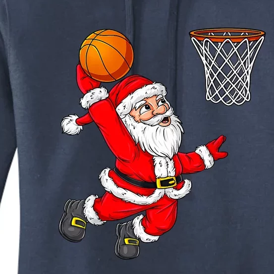 Christmas Santa Claus Dunking A Basketball Funny Xmas Women's Pullover Hoodie