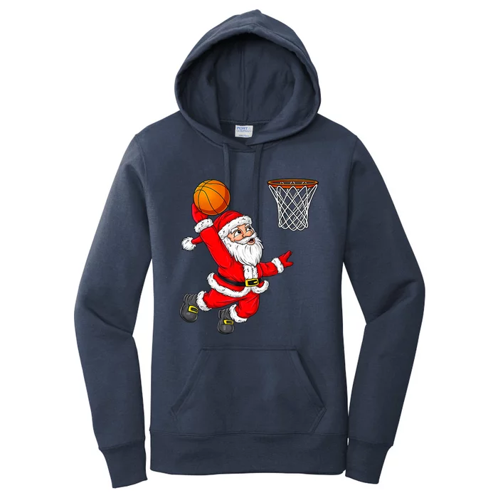 Christmas Santa Claus Dunking A Basketball Funny Xmas Women's Pullover Hoodie