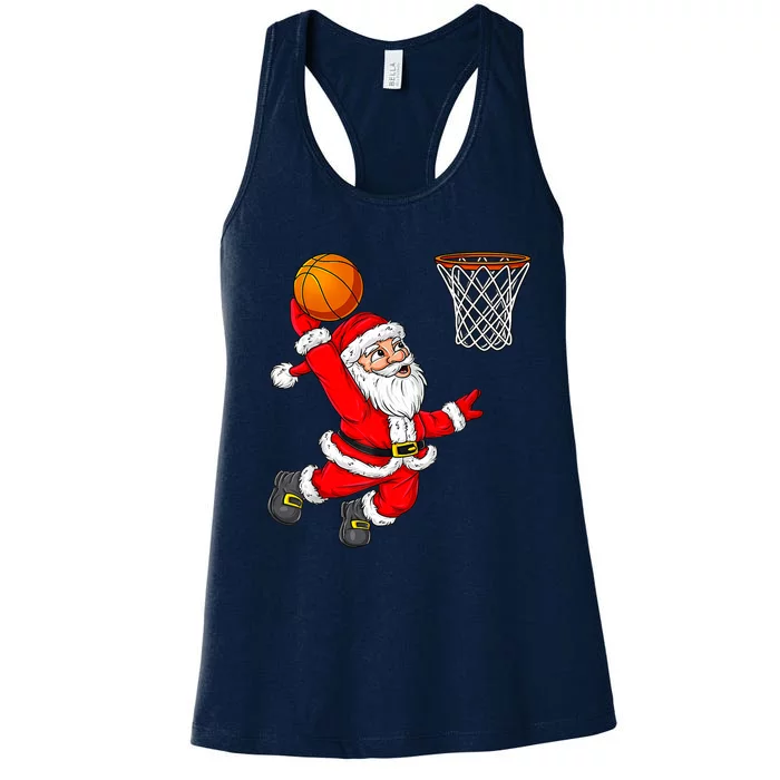 Christmas Santa Claus Dunking A Basketball Funny Xmas Women's Racerback Tank