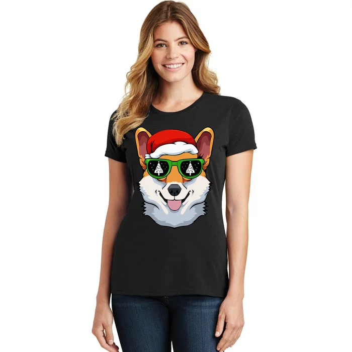 Corgi Sunglasses Christmas Pajama Dog Santa Hat Women's T-Shirt