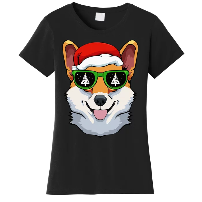 Corgi Sunglasses Christmas Pajama Dog Santa Hat Women's T-Shirt