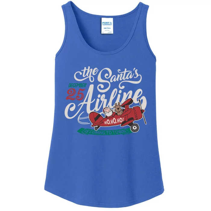 Christmas Santa Claus Flying Airplane Cute Funny Gift Ladies Essential Tank