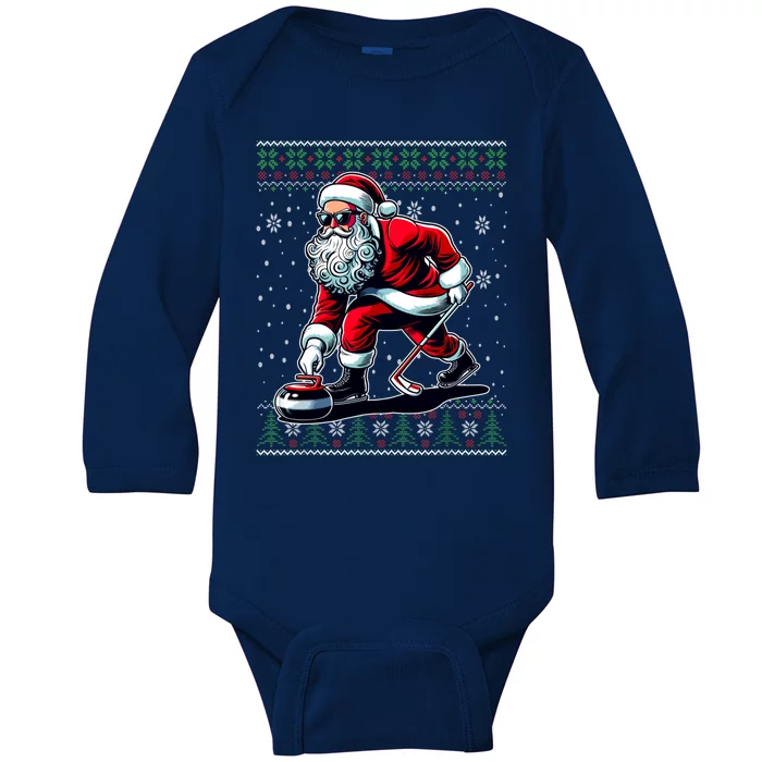 Christmas Santa Curling Ugly Christmas Sweater Cool Gift Baby Long Sleeve Bodysuit