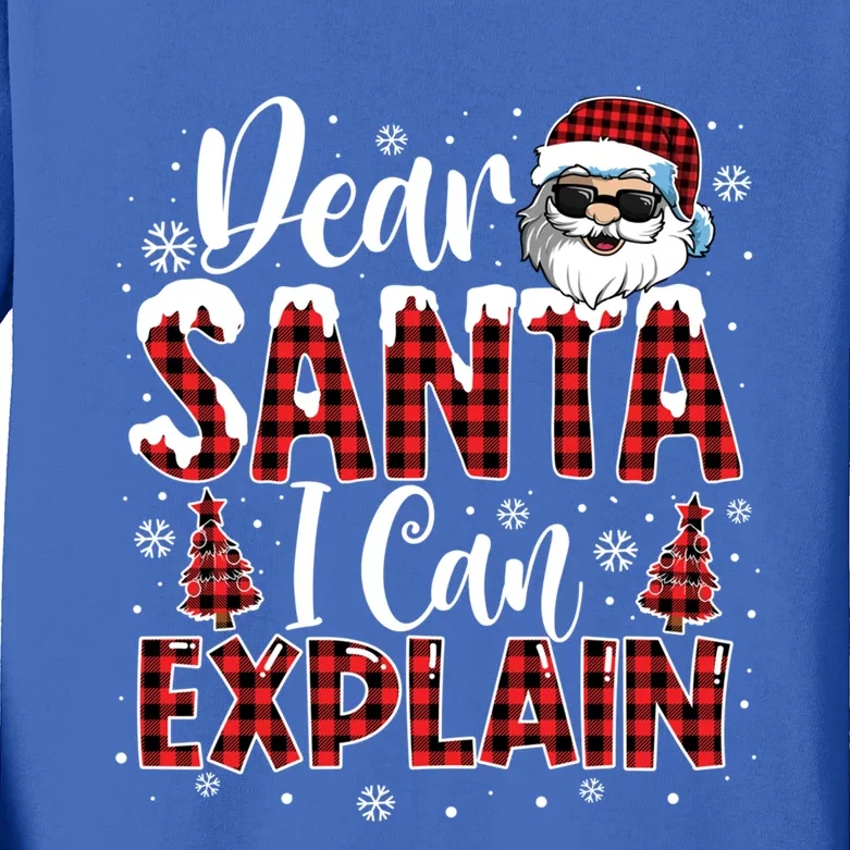 Christmas Santa Claus Red Plaid Dear Santa I Can Explain Gift Kids Long Sleeve Shirt