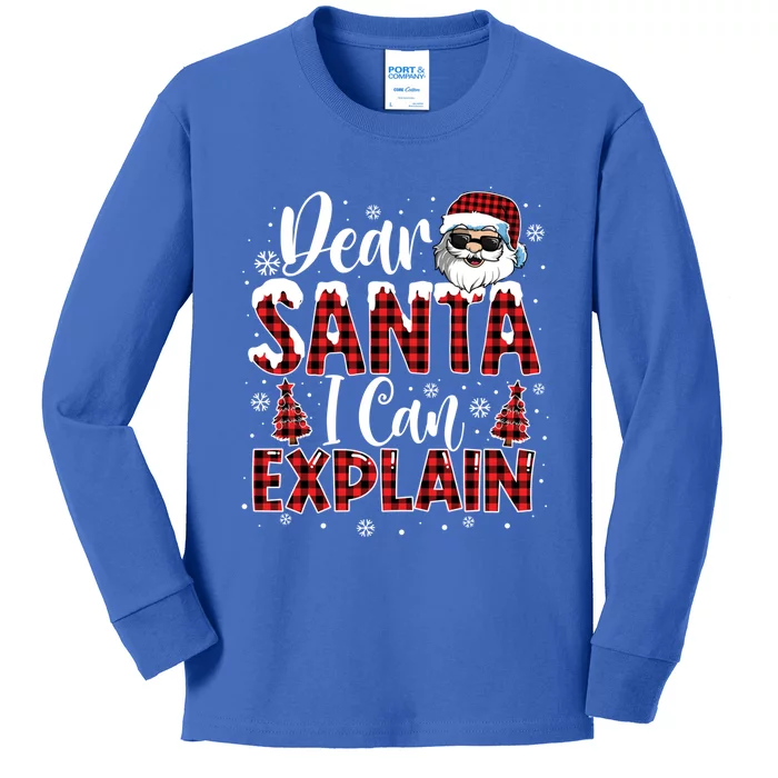 Christmas Santa Claus Red Plaid Dear Santa I Can Explain Gift Kids Long Sleeve Shirt