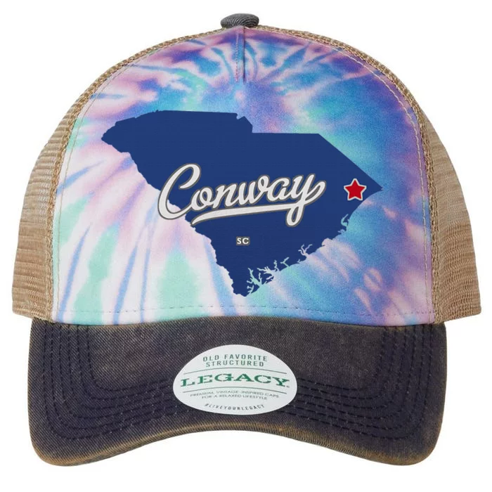 Conway South Carolina Sc Map Legacy Tie Dye Trucker Hat