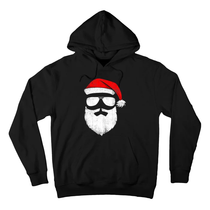 Cool Santa Claus Face Sunglasses Hat Beard Christmas Plaid Hoodie