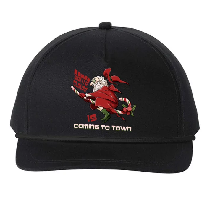 Christmas Santa Claus Is Coming Funny Santa Claus Gift Snapback Five-Panel Rope Hat