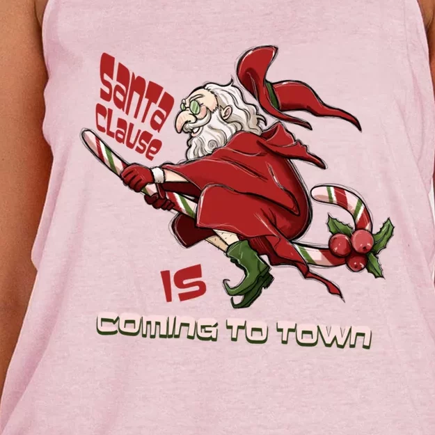 Christmas Santa Claus Is Coming Funny Santa Claus Gift Women's Knotted Racerback Tank