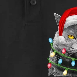 Cat Santa Christmas Tree Lights Xmas Girls Boy Meowy Catmas Dry Zone Grid Performance Polo