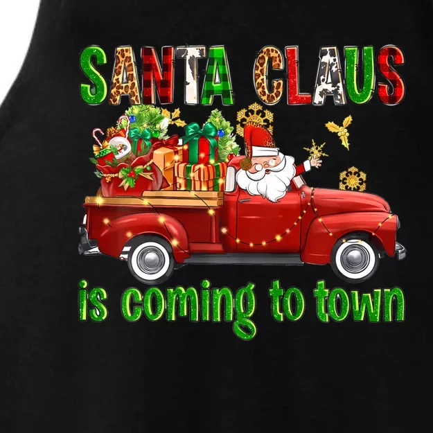 Christmas Santa Claus Is Coming To Town Xmas Red Truck Pjs Gift Ladies Tri-Blend Wicking Tank