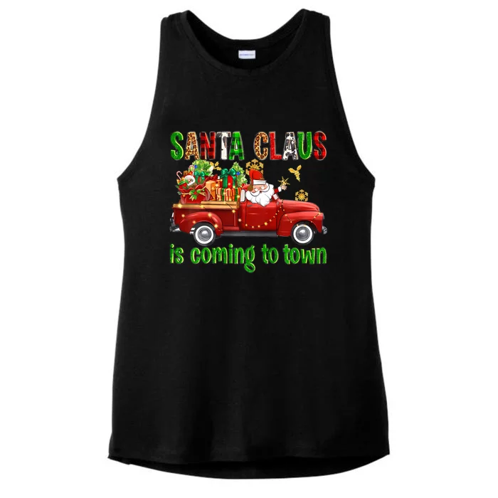 Christmas Santa Claus Is Coming To Town Xmas Red Truck Pjs Gift Ladies Tri-Blend Wicking Tank