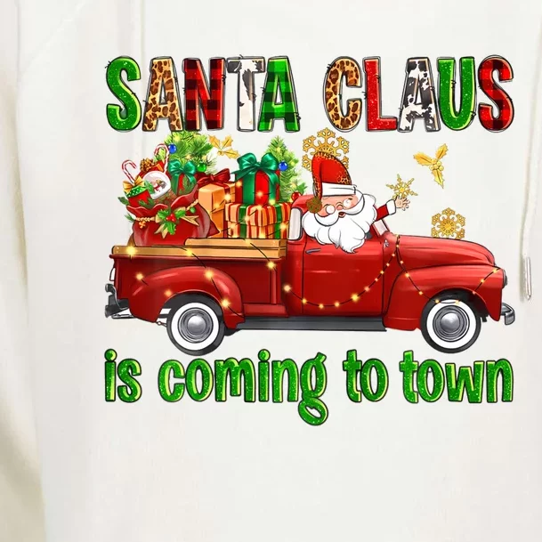 Christmas Santa Claus Is Coming To Town Xmas Red Truck Pjs Gift Womens Funnel Neck Pullover Hood