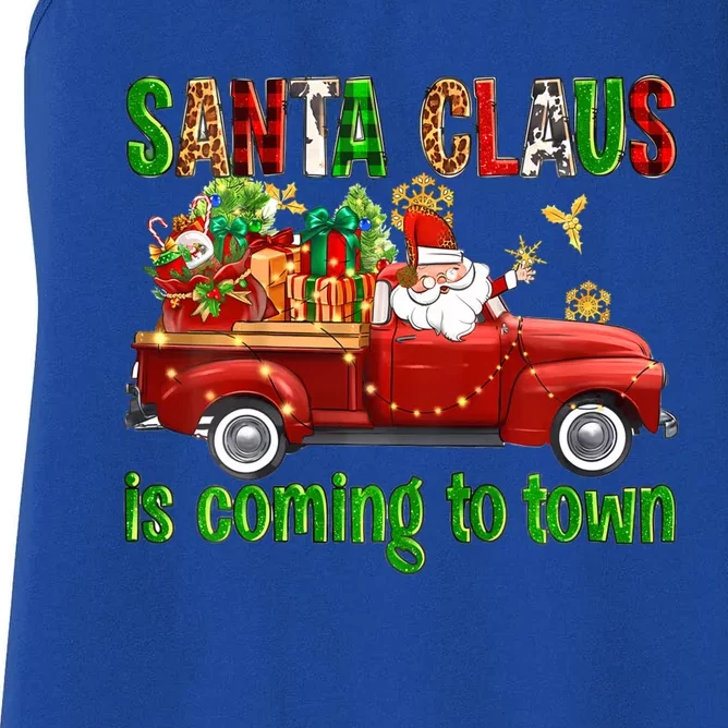 Christmas Santa Claus Is Coming To Town Xmas Red Truck Pjs Gift Women's Racerback Tank