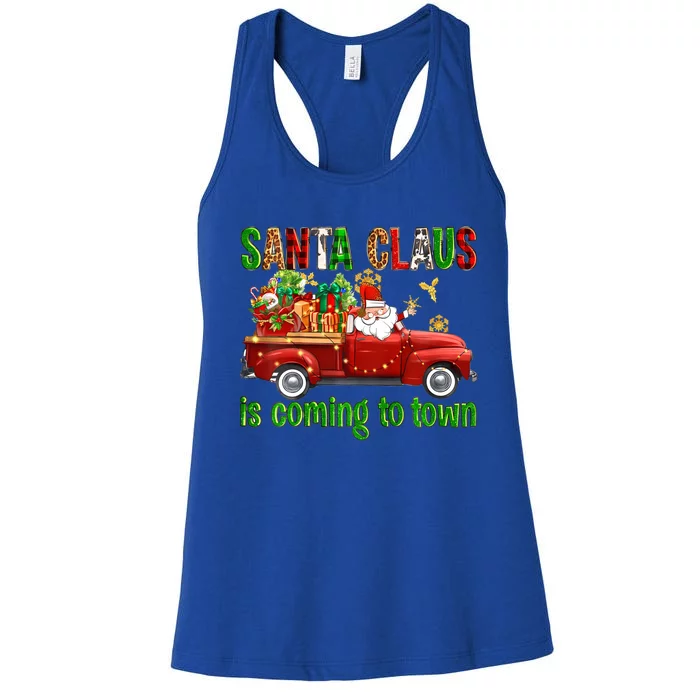 Christmas Santa Claus Is Coming To Town Xmas Red Truck Pjs Gift Women's Racerback Tank