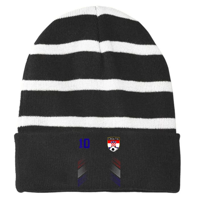 Croatia Soccer Croatian Football Retro 10 Jersey Striped Beanie with Solid Band