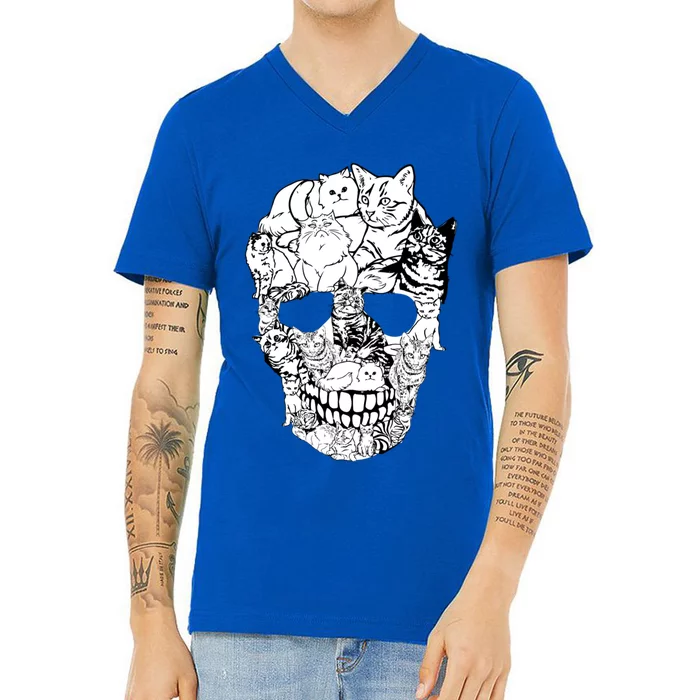 Cat Skull Cute Gift Scary Halloween Skeleton Cat Cute Gift V-Neck T-Shirt