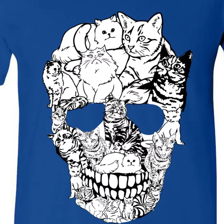 Cat Skull Cute Gift Scary Halloween Skeleton Cat Cute Gift V-Neck T-Shirt