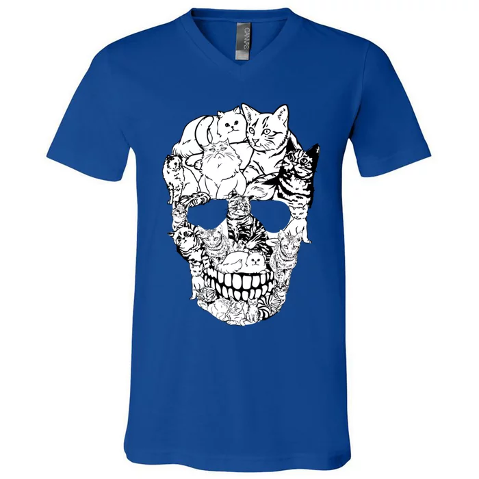 Cat Skull Cute Gift Scary Halloween Skeleton Cat Cute Gift V-Neck T-Shirt