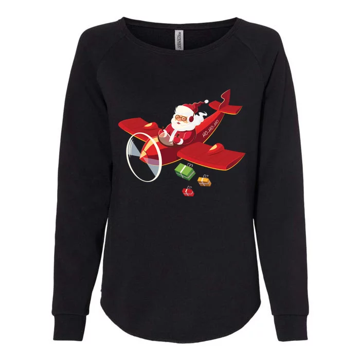 Christmas Santa Claus Pilot Flying Airplane Gift Womens California Wash Sweatshirt