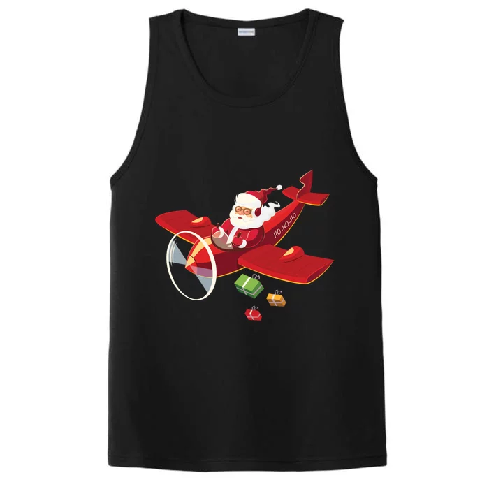 Christmas Santa Claus Pilot Flying Airplane Gift Performance Tank