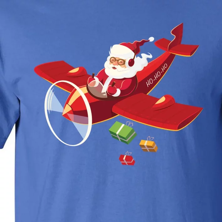 Christmas Santa Claus Pilot Flying Airplane Gift Tall T-Shirt