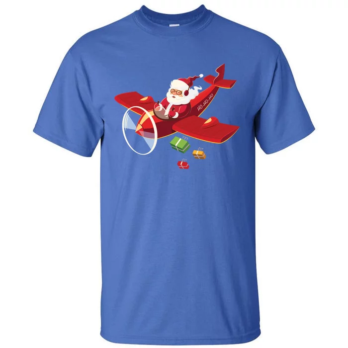 Christmas Santa Claus Pilot Flying Airplane Gift Tall T-Shirt