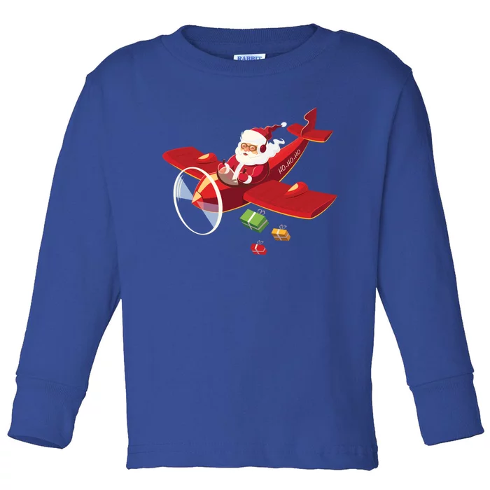 Christmas Santa Claus Pilot Flying Airplane Gift Toddler Long Sleeve Shirt