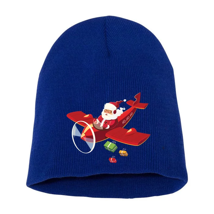 Christmas Santa Claus Pilot Flying Airplane Gift Short Acrylic Beanie