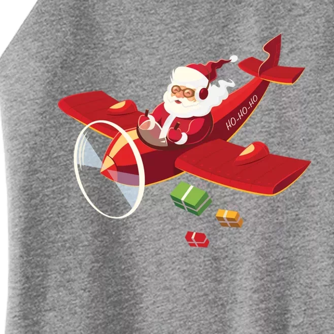 Christmas Santa Claus Pilot Flying Airplane Gift Women’s Perfect Tri Rocker Tank