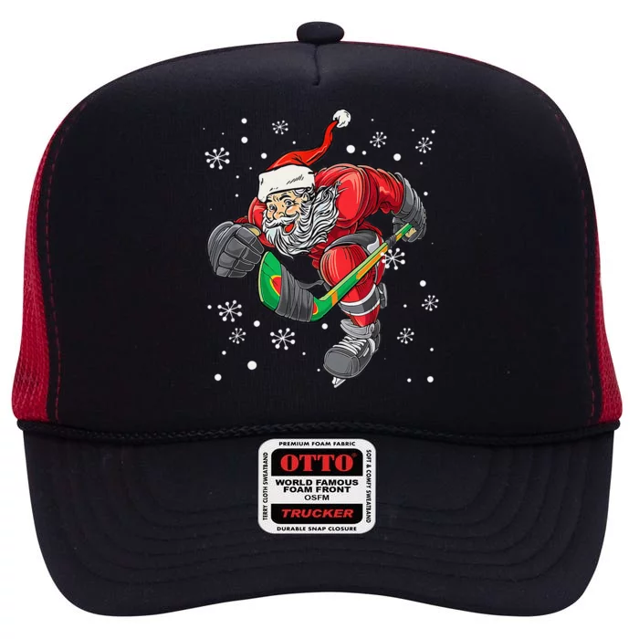 Christmas Santa Claus Ice Hockey S Funny Ns High Crown Mesh Trucker Hat