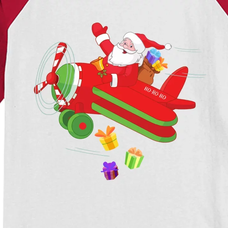 Christmas Santa Claus Pilot Flying Airplane Funny Gift Cool Gift Kids Colorblock Raglan Jersey