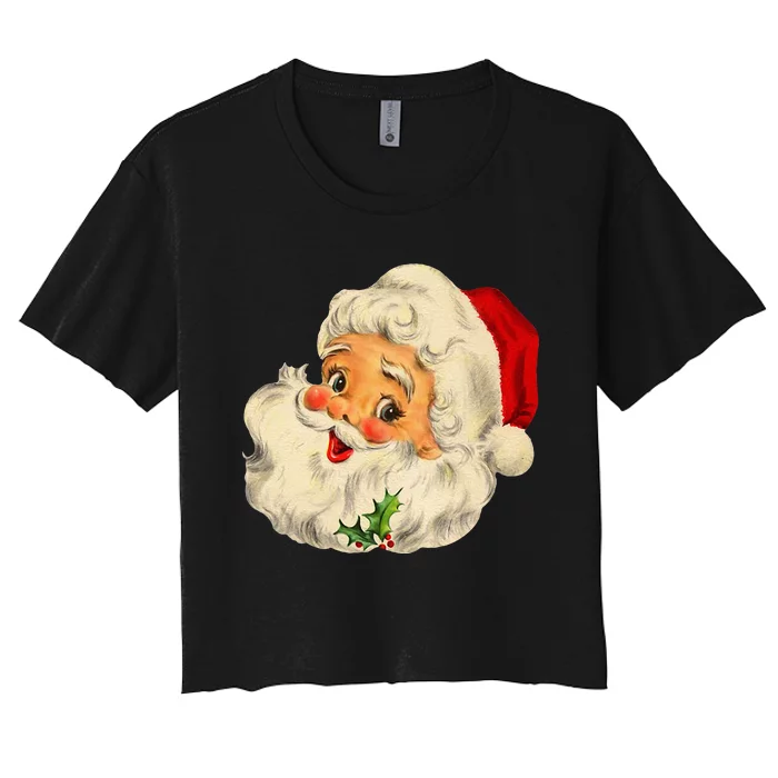 Christmas Santa Claus Face Funny Old Fashioned Women's Crop Top Tee