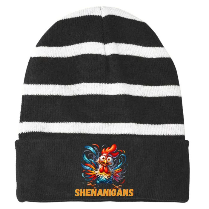 Chicken Shenanigans Coop Fun Striped Beanie with Solid Band